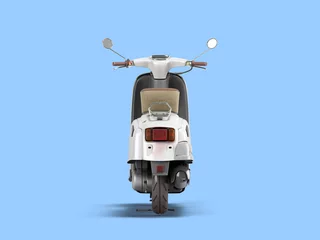Poster White retro vintage scooter personal transport for busines back view 3d render on blue background © nosorogua