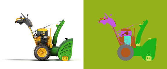 New walk behind tractor right view 3d render on white witth colored alpha