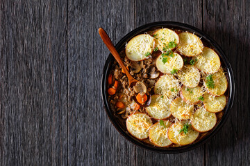 Ground Beef stew with mushrooms, carrots potatoes