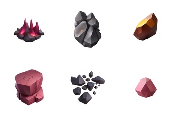 Core Stone and Rock Resource Set and Mining Collection, Simple but Compelling Icons for Game or App, Isolated on White, Generative AI