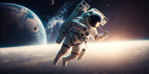 Fototapeta na wymiar An astronaut floating in outer space with the earth in the background. Generative AI.