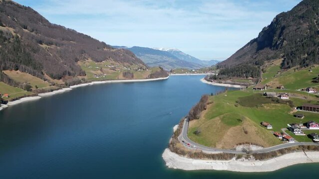 Aerial of Lake Lungern Glacial Lake, Obwalden, Switzerland
