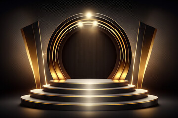 Abstract round podium stage in the minimal background with light bulb scene