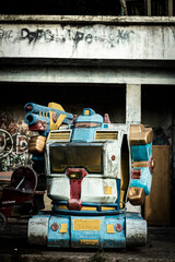 Rusty metal robot being abandoned, Yongma land, South Korea