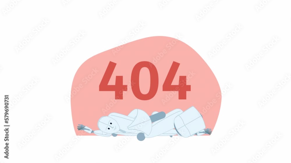 Poster animated broken robot 404 error. empty state 4k video footage with alpha channel transparency. defec