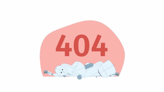 Animated broken robot 404 error. Empty state 4K video footage with alpha channel transparency. Defective machine. Flash message. Color failed loading animation for broken link, web design