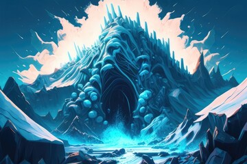 deadly avalanche, with snow and ice cascading down a mountain and burying everything in its path, concept, AI generation.