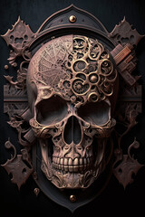 Gothic Steam Skull with Intricate Clockwork Machinery - Steampunk Artwork Skull PNG | AI Generated
