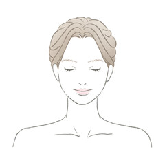 目を閉じるまとめ髪の女性