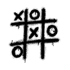 Tic Tac Toe design. Black graffiti spray element.	