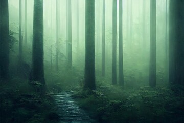Misty forest in the morning AI genereted