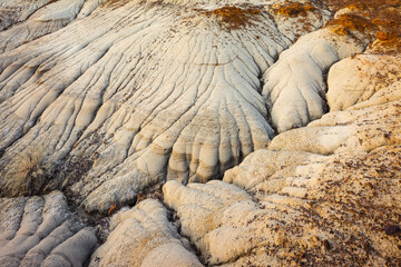 Close-up of the barren eroded hills in the badlands of the UNESCO World Heritage Site of Dinosaur Provincial Park, Alberta Canada
