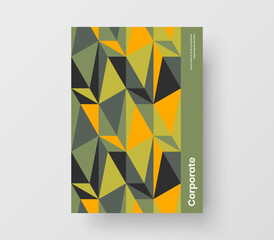 Simple leaflet design vector template. Colorful mosaic hexagons company brochure layout.