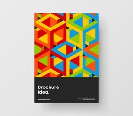 Multicolored geometric tiles flyer concept. Isolated placard A4 vector design layout.