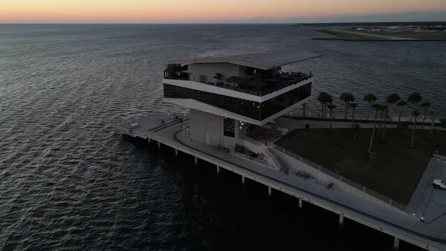 The St. Petersburg Pier, officially known as the St. Pete Pier during sunrise.	
