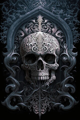 Gothic Skull Surrounded by a Sea of Candles - Dark and Moody Artwork Skull PNG | AI Generated
