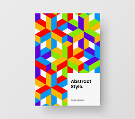Bright pamphlet vector design template. Simple geometric hexagons company brochure layout.