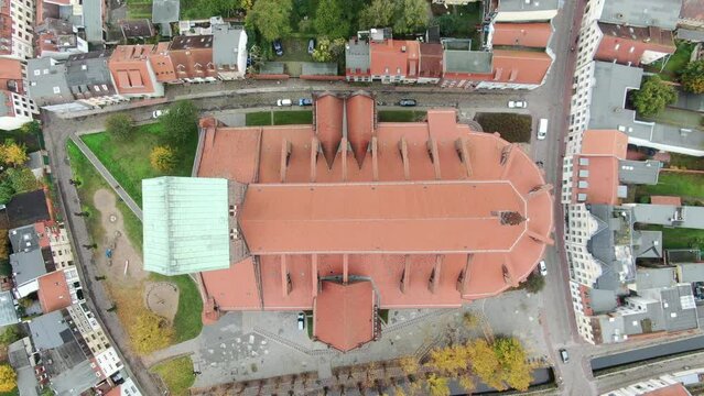 Nikolaikirche in Wismar Hansestadt an der Ostseek&uuml;ste, Luftaufnahme, von oben aus der luft, Mecklenburg-vorpommern Ostsee