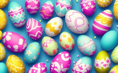 Fototapeta na wymiar Happy Easter day, Colorful eggs background, modern minimal 3d render 8k