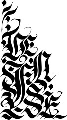 Vector decorative corner from elements of gothic font hand drawn by black ink. For design card, poster, invitation.