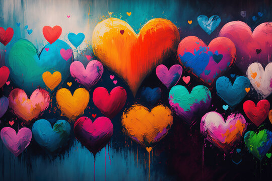 Wall art of vivid hearts shape oil painting - Valentine's and mother's day - Generative Ai