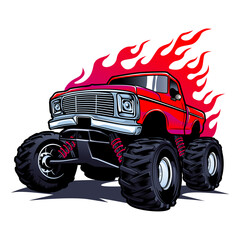 monster truck vector logo design inspiration, Design element for logo, poster, card, banner, emblem, t shirt. Vector illustration © SATURA