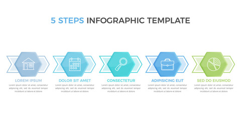 Infographic template with 5 steps with numbers and icons, workflow, process chart