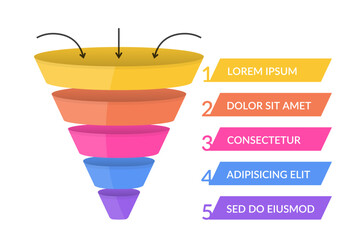 Funnel diagram with 5 elements, infographic template for web, business, presentations