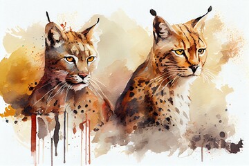 Wild cats, watercolour style. Generative AI