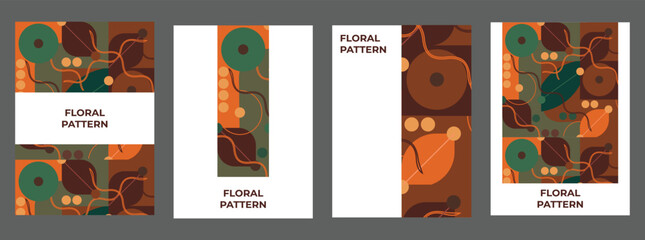 Poster set, floral pattern brown color. Design for poster, banner, card, vector elements.