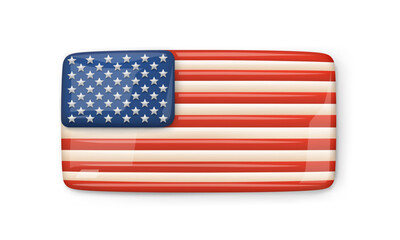 USA flag medallion. Vintage 3d US flag badge. Conceptual symbol of the United States of America. U. S. flag button isolated no white background. Realistic 3d Vector illustration