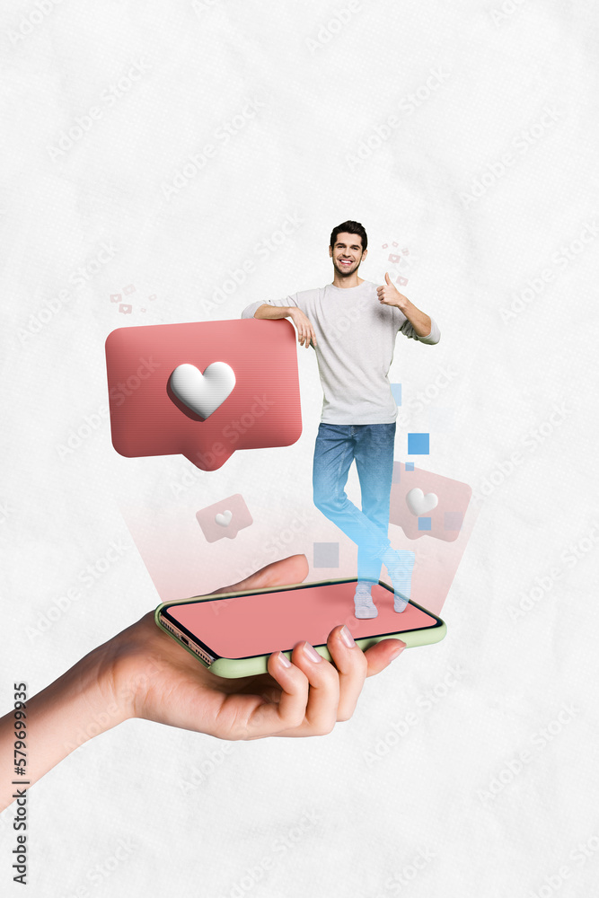 Aufkleber composite photo art design collage of young blogger virtual reality app projection share his media c