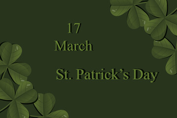 Big horizontal banner with green clover in cut out paper style and inscription saint patrick's day