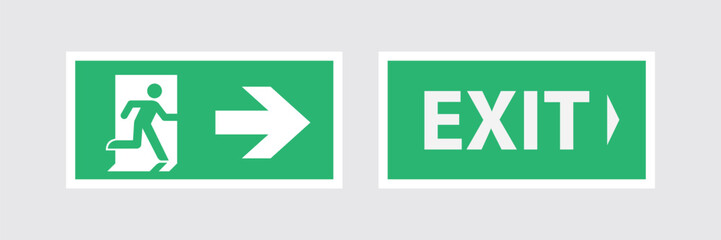 emergency exit sign right - emergeny exit vector illustration. - obrazy, fototapety, plakaty