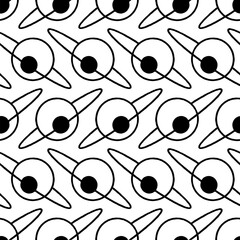 Orbiting Planet Black and White Vector Seamless Pattern