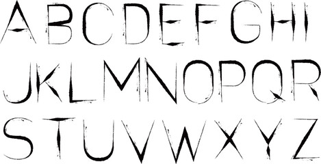 モノクロで手描きのアルファベットセット