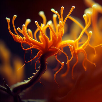 Yellow Cordyceps close-up in Habitat