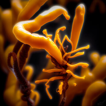 Yellow Cordyceps close-up in Habitat