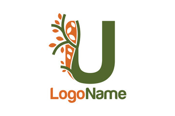 Letter U alphabet and growing leaves concept. Very suitable for symbol, logo, company name, brand name, personal name, icon, identity, business, marketing and many more.