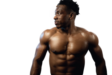 Portrait of a muscular 20s black male on a transparent background