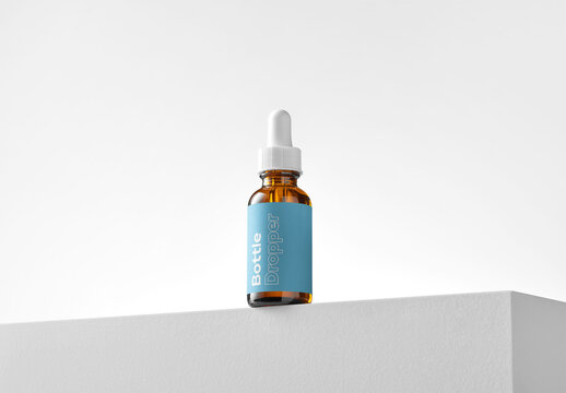 Mockup of customizable color beauty serum product bottle packaging and label available against customizable color background