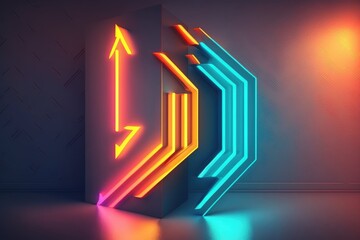 abstract colorful neon arrows  background illuminated with glowing colored light generative ai light lines artwork