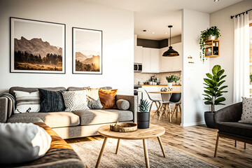 Illustration of a Modern Livingroom of a Light Apartment. Generative AI