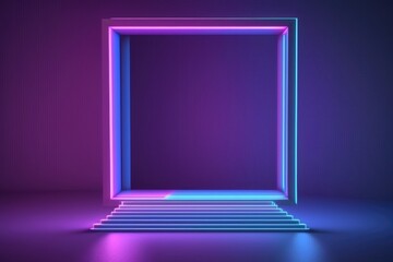 ultraviolet light square neon  80's retro style frame,  abstract generative ai  background