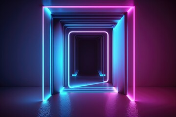 Fototapeta premium abstract square colorful neon background illuminated with glowing colored light generative ai light lines artwork 