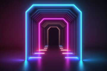 abstract square colorful neon background illuminated with glowing colored light generative ai light lines artwork 