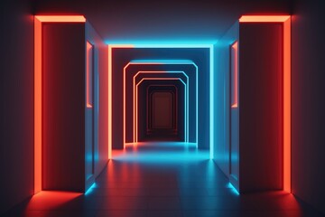 abstract tunnel colorful neon background illuminated with glowing colored light generative ai light lines artwork 