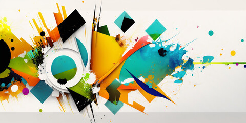 Abstract Art: White Background with Colorful Shapes and Textures