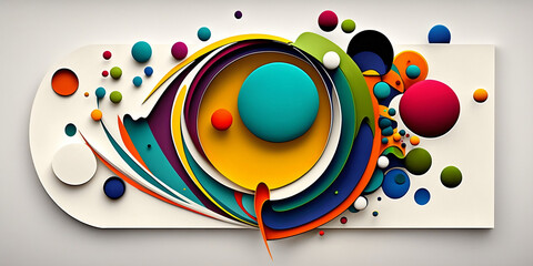 Abstract Art: White Background with Colorful Shapes and Textures