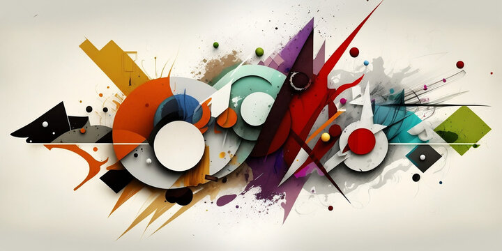 Abstract Art: White Background with Colorful Shapes and Textures
